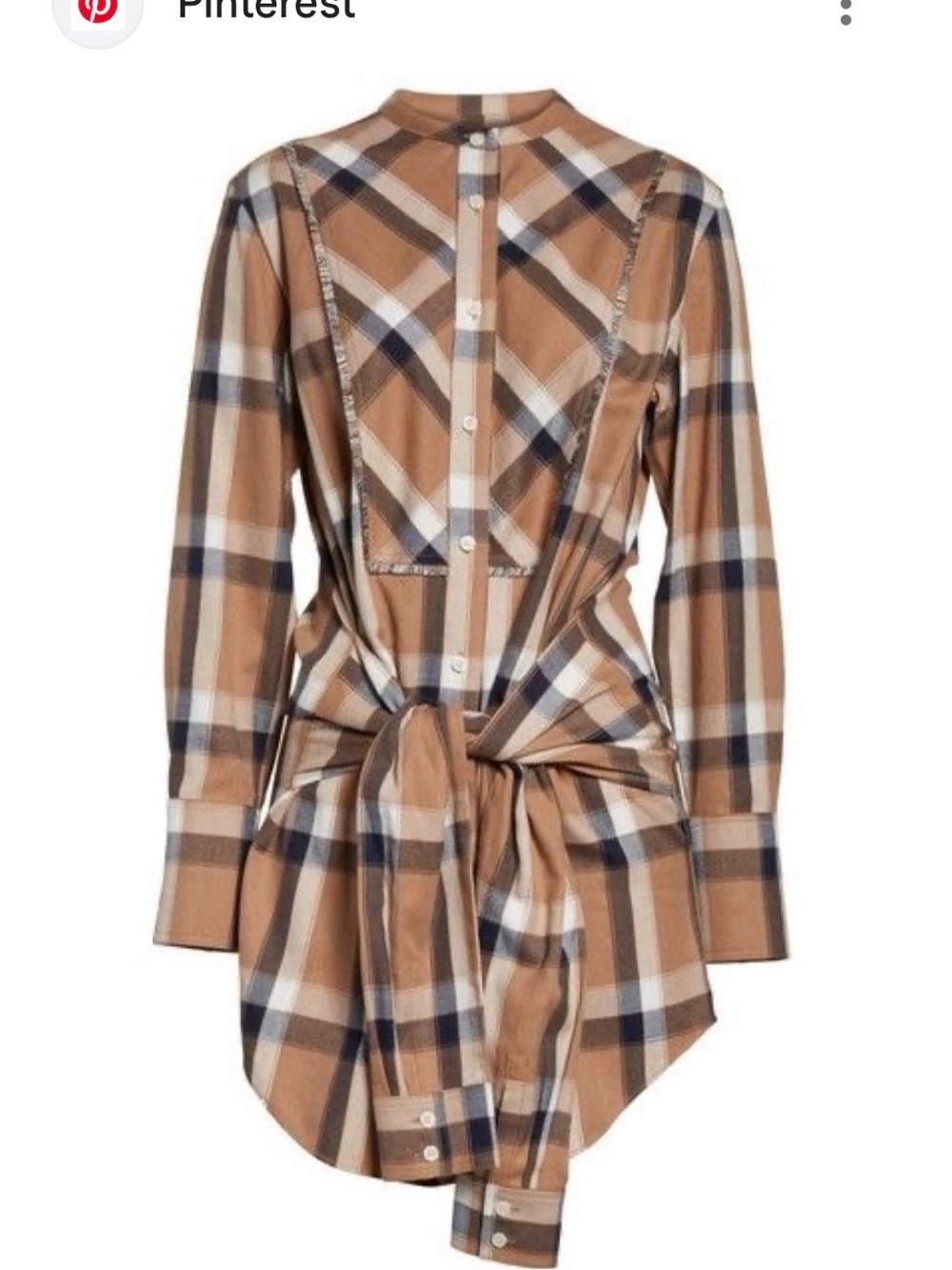 Derek Lam Dress 10 Crosby Plaid Flannel Tie Waist Grunge Tan Women's Size XS